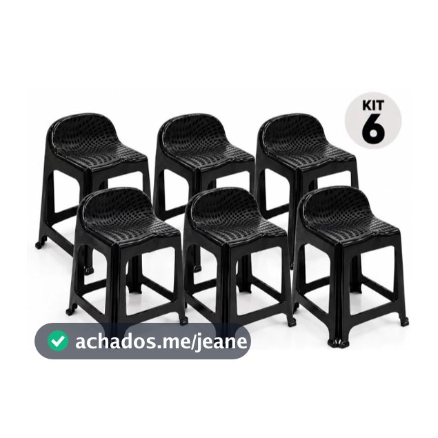 Conjunto com 6 Banquetas Pretas com Encosto – Material Plástico - Arqplast - TOY