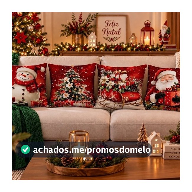 KIT 4 CAPAS DE ALMOFADAS DECORATIVAS NATAL PAPAI NOEL ,BONECO DE NEVE ,  RENA - TAMANHO 45X45
