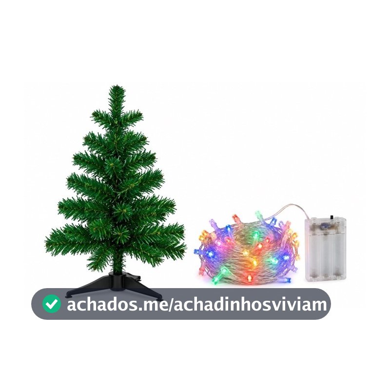 Árvore de Natal 45 cm Verde com Pisca Pisca Fio de Fada 50 LEDs Coloridos 5 Metros Kit Natalino