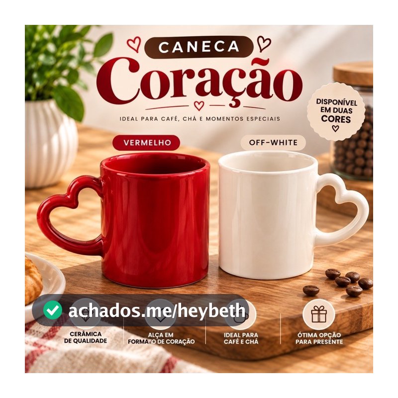 Caneca Coração 200ml Cerâmica Premium Bordô ou Off white Alça Coração Xícara Café Chá Presente Casal Dia dos Namorados