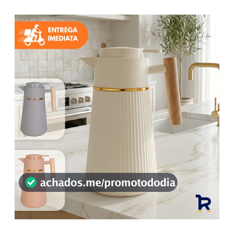 Garrafa Térmica Café Berlim 1L Luxo Dourada Cabo de Madeira Cafeteira Chá Água Decorativo Mesa Posta