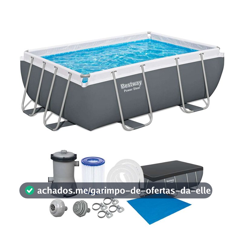 Piscina Estrutural Retangular 4000 Litros + Filtro + Capa + Lona Power Steel Bestway