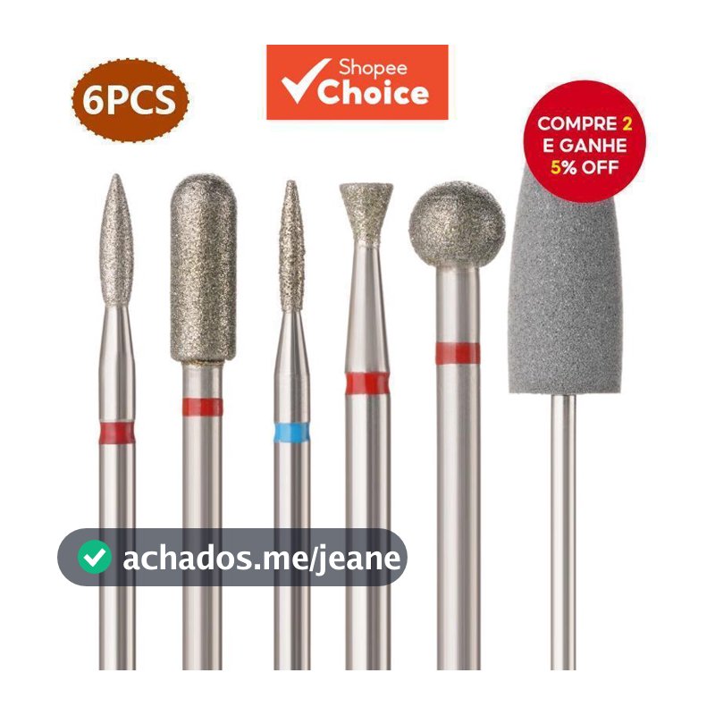6 peças/conjunto brocas para unhas, cortadores diamantados para manicure, broca de cutícula, fresa para pedicure,