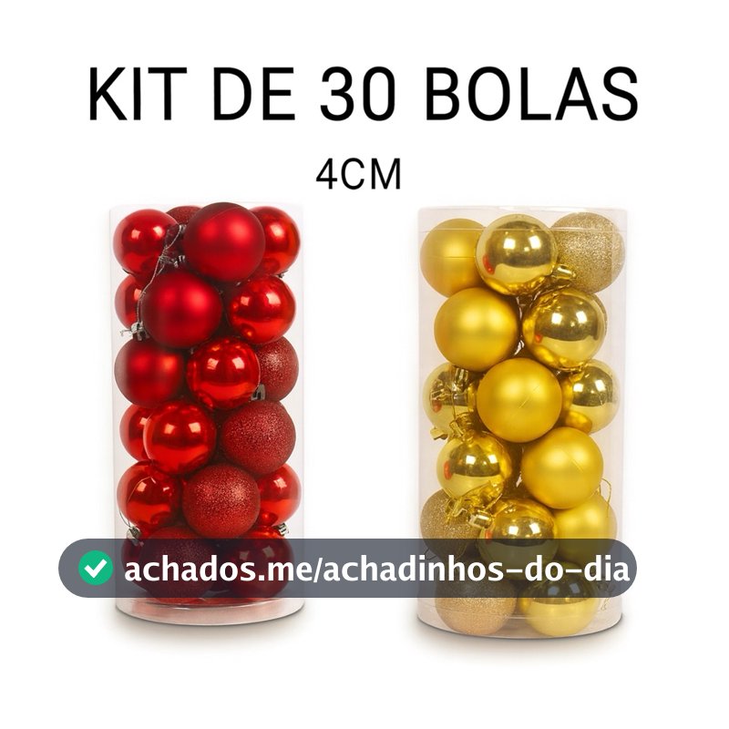Kit 30 Bolas de Natal Medias 4cm Vermelho e Dourado – Enfeites Natalinos Bolinhas de Natal