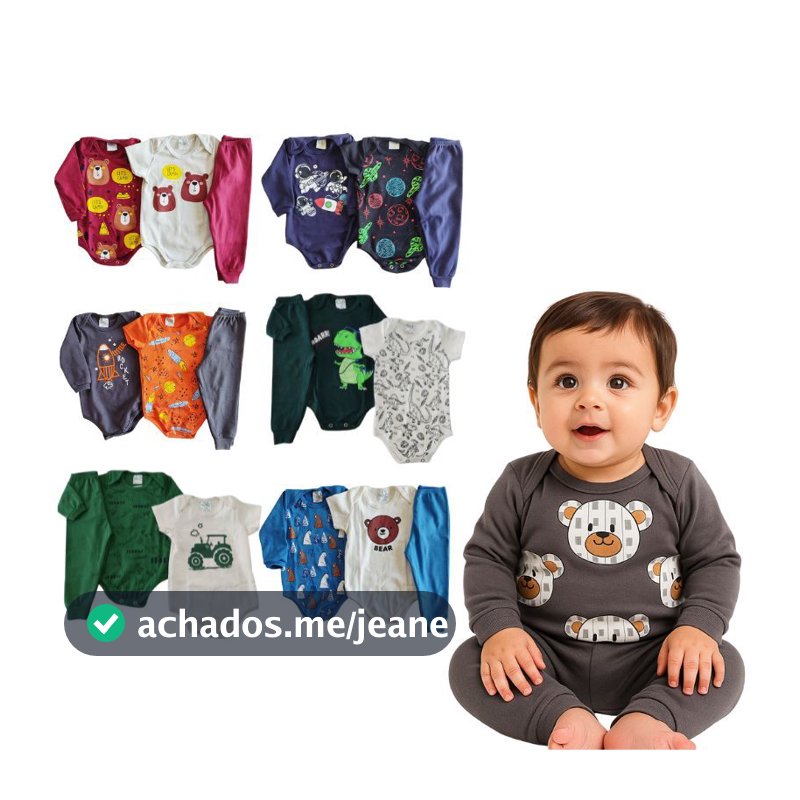 Kit 9 peças body infantil inverno MENINO Manga Longa/Curta Tamanho RN/P/M/G/GG