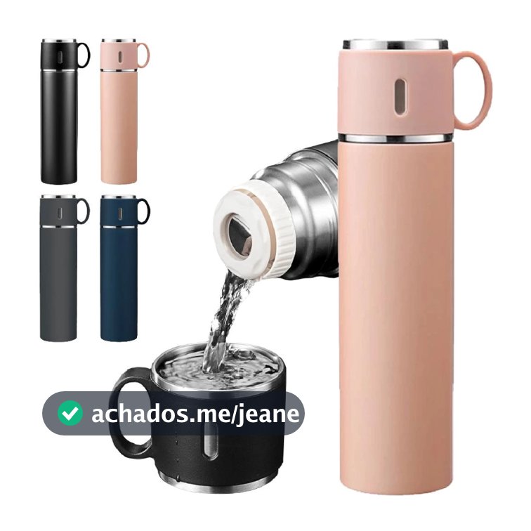 Garrafa Térmica Inox Com Copo 500ml Água Café Chá Caneca Frio Quente Com duas Xicaras