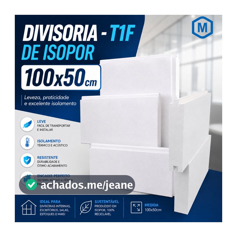 Divisória de Isopor TF1 EPS 100x50x10cm | Leve, Resistente e com Isolamento Térmico