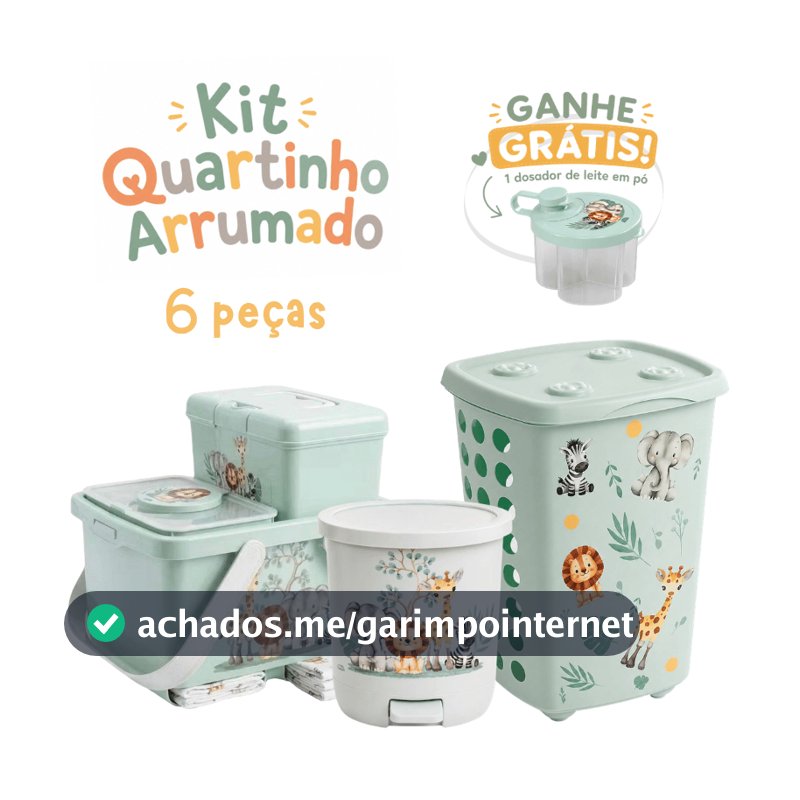 Kit 6 Peças Porta lenço + Caixa Organizadora + Porta Fralda + Lixeira 6,5L + Cesto 38L + Dosador de Leite