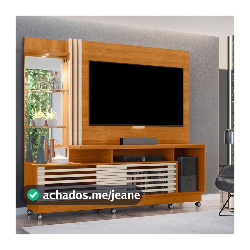 Estante Home Theater Ambiente Frizz Plus com Rodízios Cinamomo Off White - Madetec