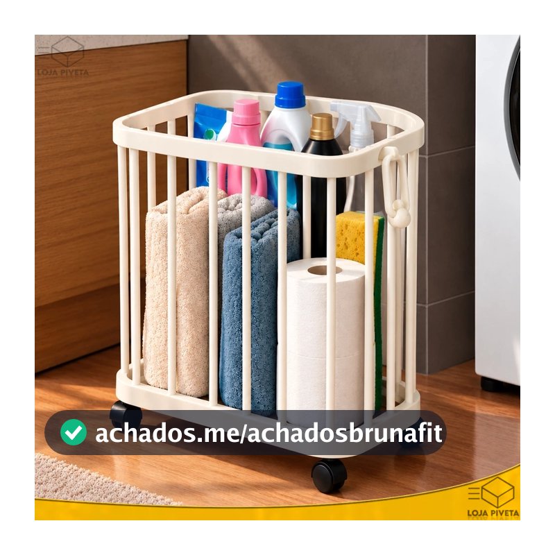 Cesto Organizador Multiuso com Rodinhas e Puxador Roupa Suja Brinquedo Objetos Rodizio Resistente
