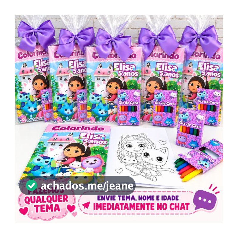 Kit Colorir Infantil Personalizado com Nome e Idade Giz de Cera Lembrancinha Aniversário Festa