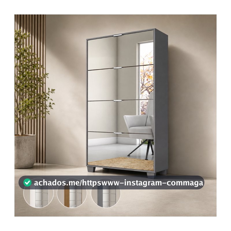 Sapateira Pequim Espelhada 4 Portas Basculantes 156cm Rede Móveis