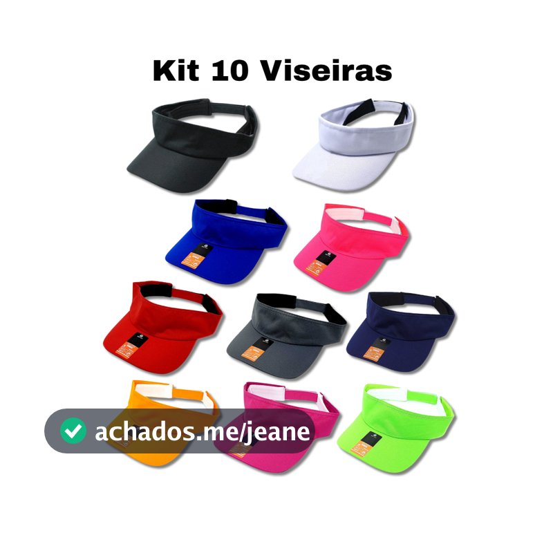 Kit 10 Viseiras Lisa Dry Fit com Proteção UV Corrida Praia Caminhada Ajustável Boné Esporte Masculina e Feminino