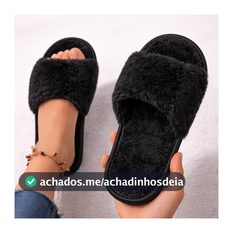 Pantufa feminina Aberta Em Pelúcia de Alta Qualidade