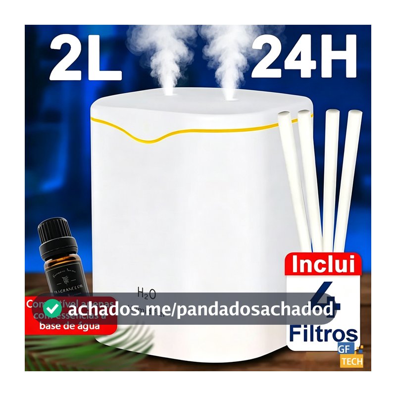 Umidificador De Ar E Aromatizador Grande 24H Com 2 Saídas De Ar 3 Em 1 Multifuncional Com LED