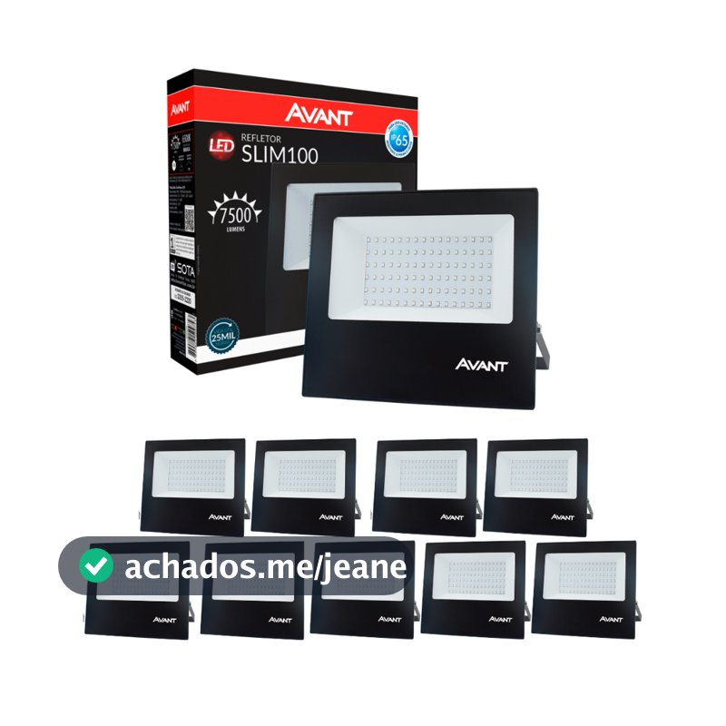 Kit 10 Refletor Led Externo 100w 6500k Branco Frio 110v/220v Ip66 a prova d água Avant