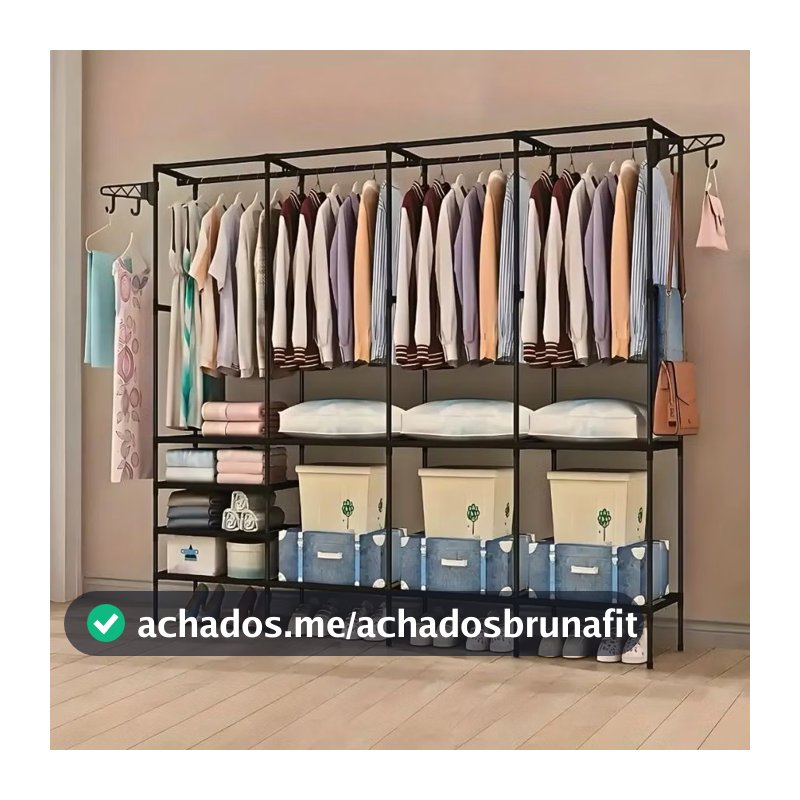 Arara Guarda Roupa 4 Divisórias Grande Armário Organizador Multiuso Roupeiro Cabideiro Sapateira Closet kz