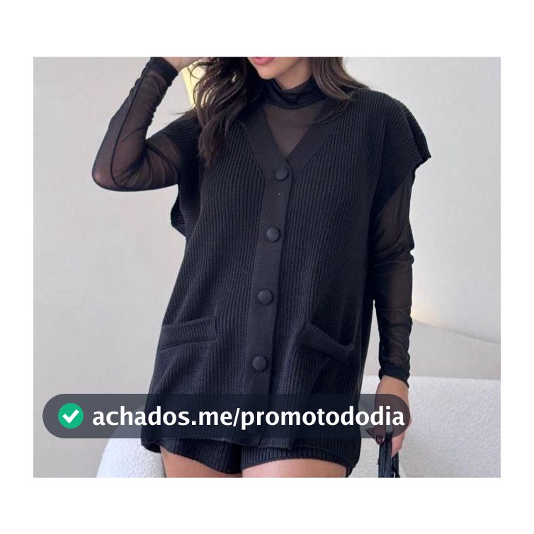 Conjunto Tricot Feminino Shorts e Max Colete com Botões Camisa Blusa Moda Feminina Verão Confortável novo 2025