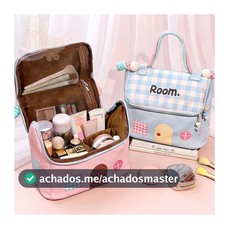 Bolsa de Maquiagem em Formato de Casa Kawaii - Organizador de Cosméticos Impermeável