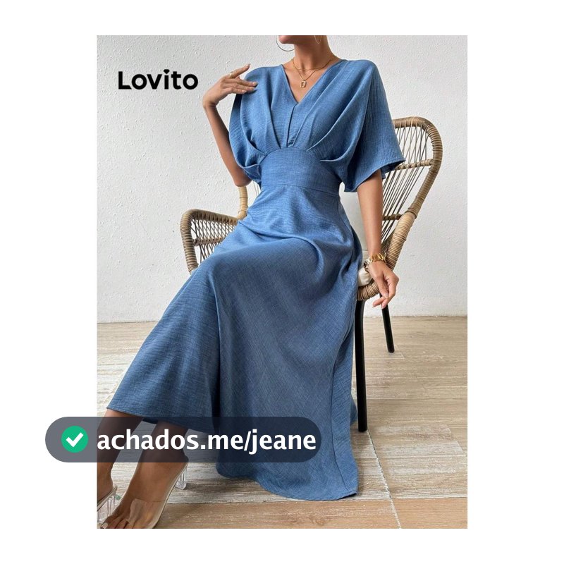 Lovito Azul Vestido Elegante Com Linha De Estrutura Plissada Vestido De Verão/Primavera Para Mulheres LNL83157