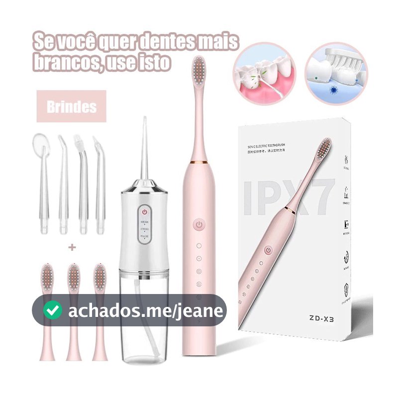 Combo Escova Elétrica e Irrigador Oral Recarregável | Kit Higiene Bucal Completo | Presente Ideal