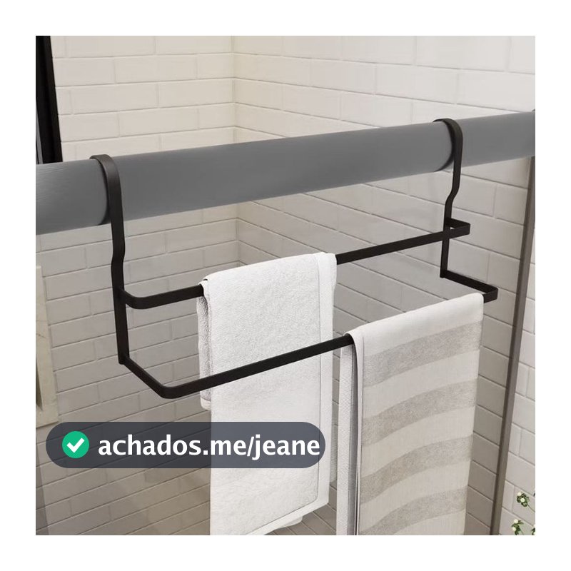Suporte Duplo Porta Toalha De Box Duplo 50CM Preto Fosco