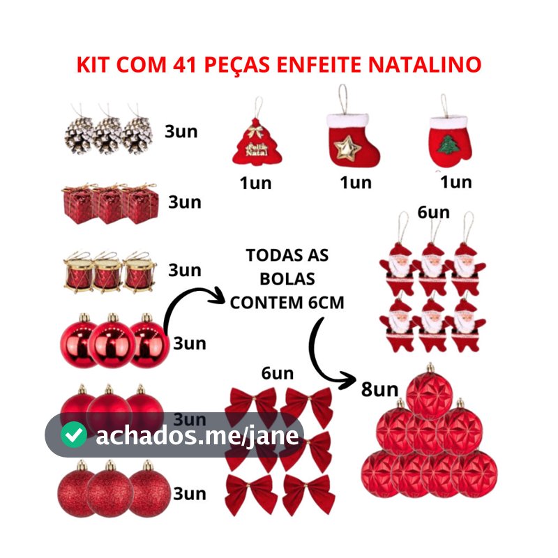 Kit Com 41 Peças De Enfeite Natalino Sortido Com Laço Bola Papai Noel Enfeite Tecido E Diversos