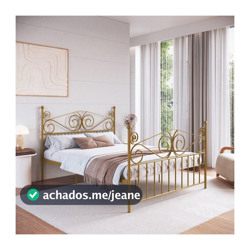 Cama de Casal Clássica em Ferro Elizabeth Colorido/Dourado Dourado