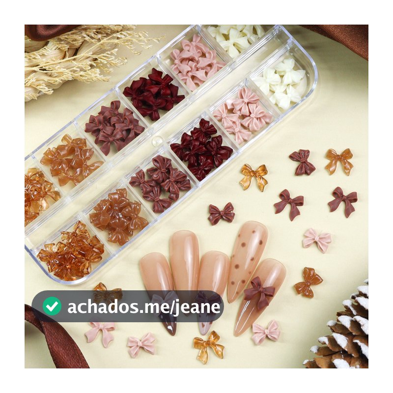 12 Grades De Amuletos De Unhas Com Laço De Resina De Caramelo Misto , Decoração De Arte De Unha Fita 3D Para Manicure DI