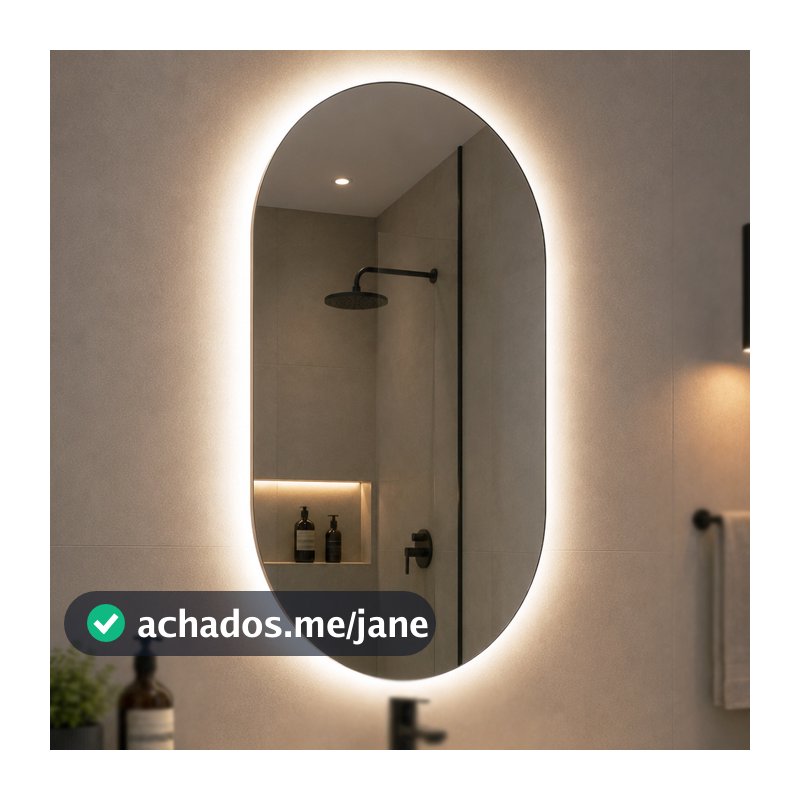 Espelho Grande De Parede Oval Com Led  Orgânico Banheiro Sala Quarto Luz Quente E Fria