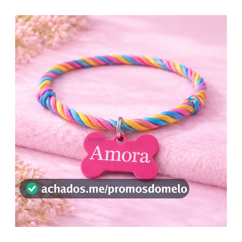 Coleira de Osso Rosa Várias Cores + Personalização do nome do pet e numero do tutor J3