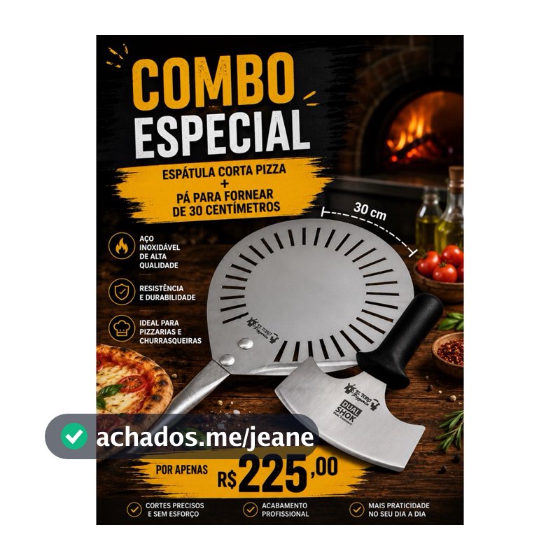 COMBO PIZZAIOLO - PÁ PIZZA 30CM INOX E ESPÁTULA CORTA PIZZA EL TORO