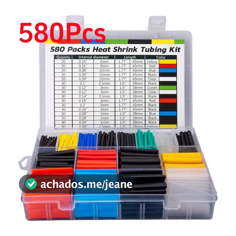 Kit 580 Peças Tubo Termo Retrátil Preto Ou Colorido Emendar Isolar Fios Cabos