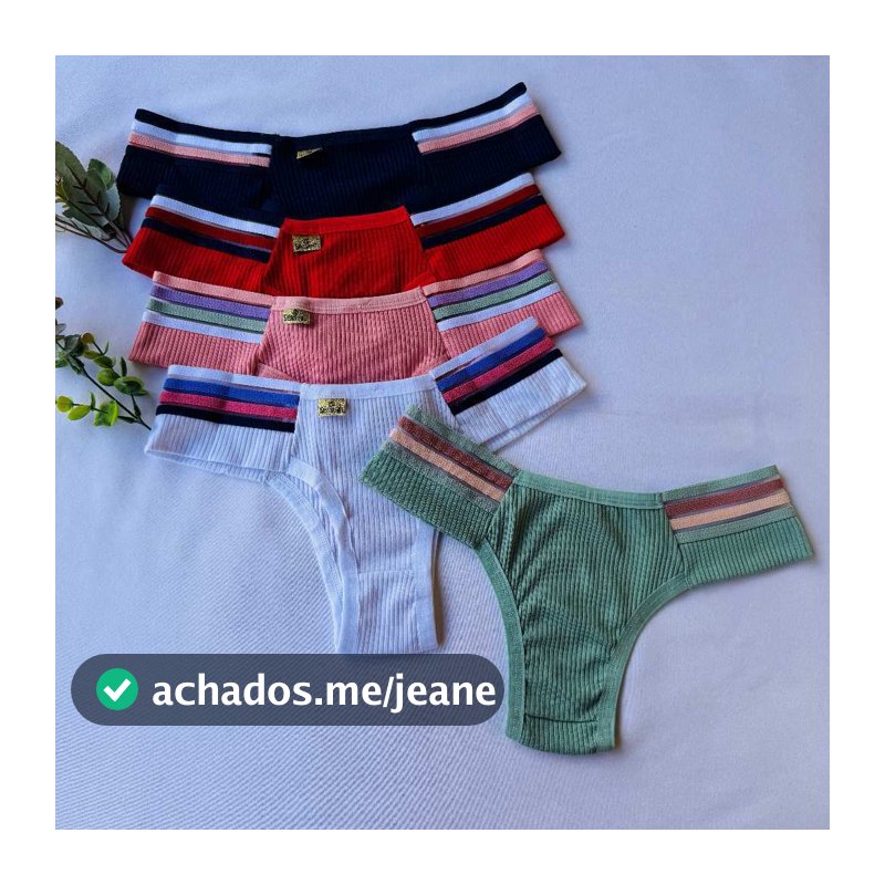 Kit Calcinhas Canelada Feminina Básica Tanga Canelada Conforto Cós Elástico Firme Elástico Listra