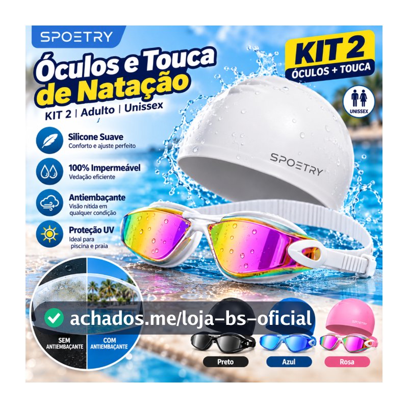 Kit2 Óculos e Touca de Natação Adulto Antiembaçante Waterproof Ajustável Unissex Proteção UV para Piscina e Praia