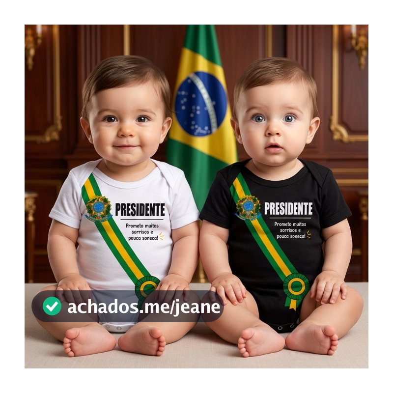 Body Bebê Temático Infantil Presidente Brasil 100% Algodão Confortável