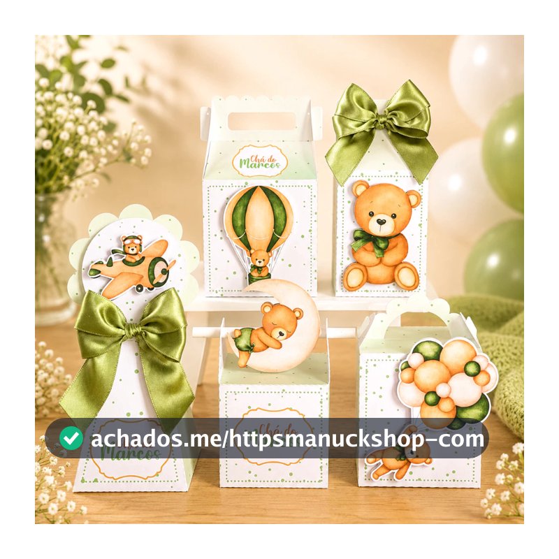Kit Festa Chá de Bebê Ursinho Verde Personalizado Pegue e Monte Lembrancinhas Festa Infantil