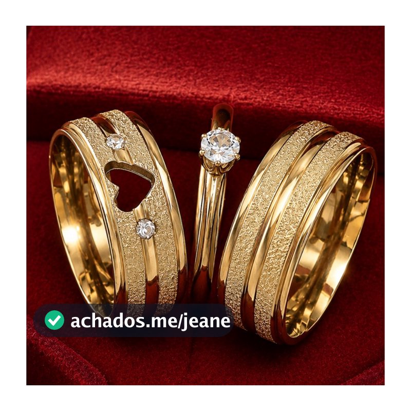 Par de Alianças casamento moeda antiga 8mm Coração Vazado Diamantadas Anatômicas + Anel Solitário