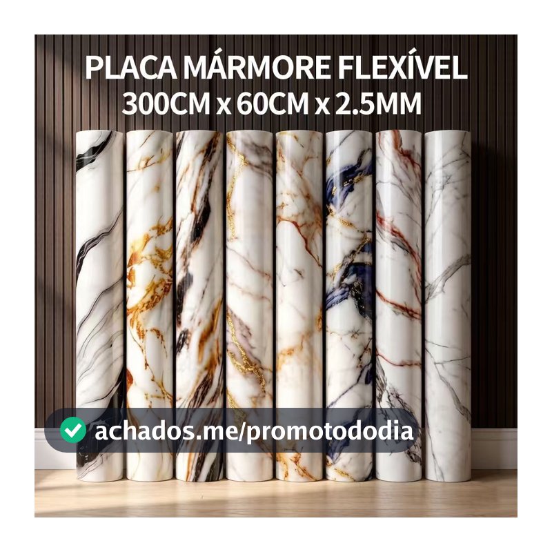 Placa PVC Flexível Marmorizada Autoadesiva 300x60cm Fácil de Limpar