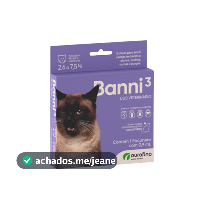 Banni 3 Antipulgas, Sarnas e Vermes Para Gatos até  7,5kg