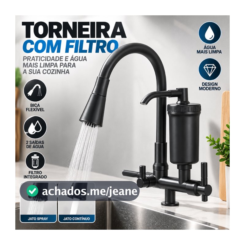 Torneira Preta Com Filtro Para Cozinha Flexível Bancada Cor Preto