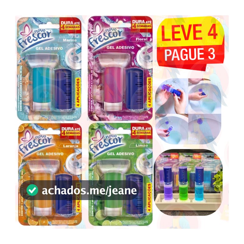 KIT C/04 ou 01 Adesivo Pastilha Gel Sanitário Perfumado Limpeza Profunda
