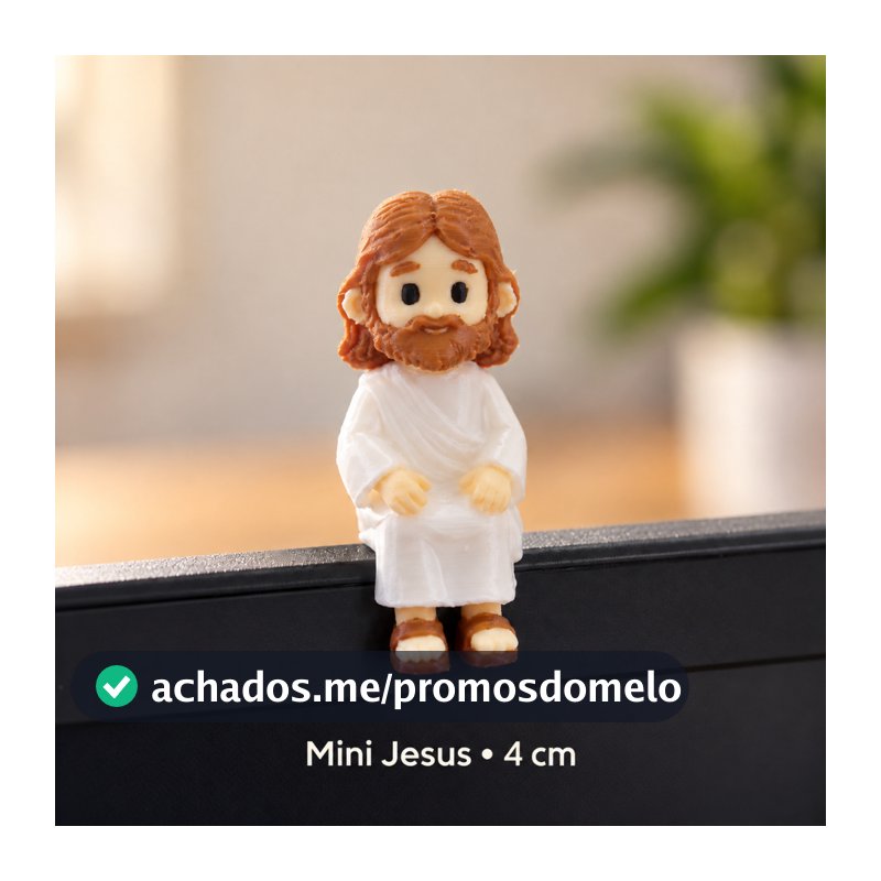 Mini Jesus Sentado 4 cm — Enfeite Religioso para Monitor, Mesa e Prateleira