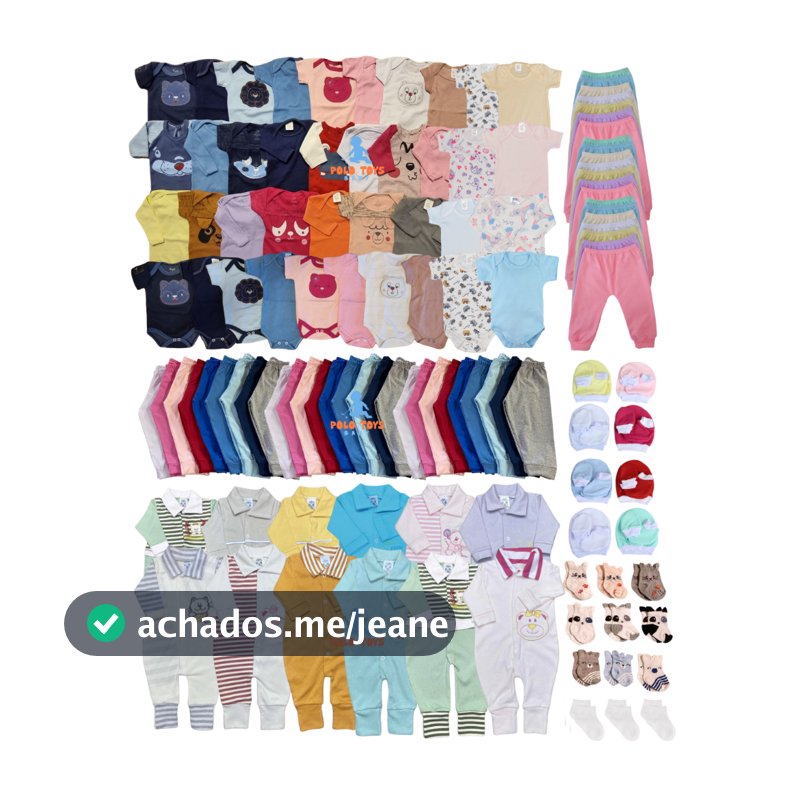 Super Kit Enxoval 50 Peças Roupas de Bebê Body Macacão Mijão Luvas Toucas e Meias Maternidade