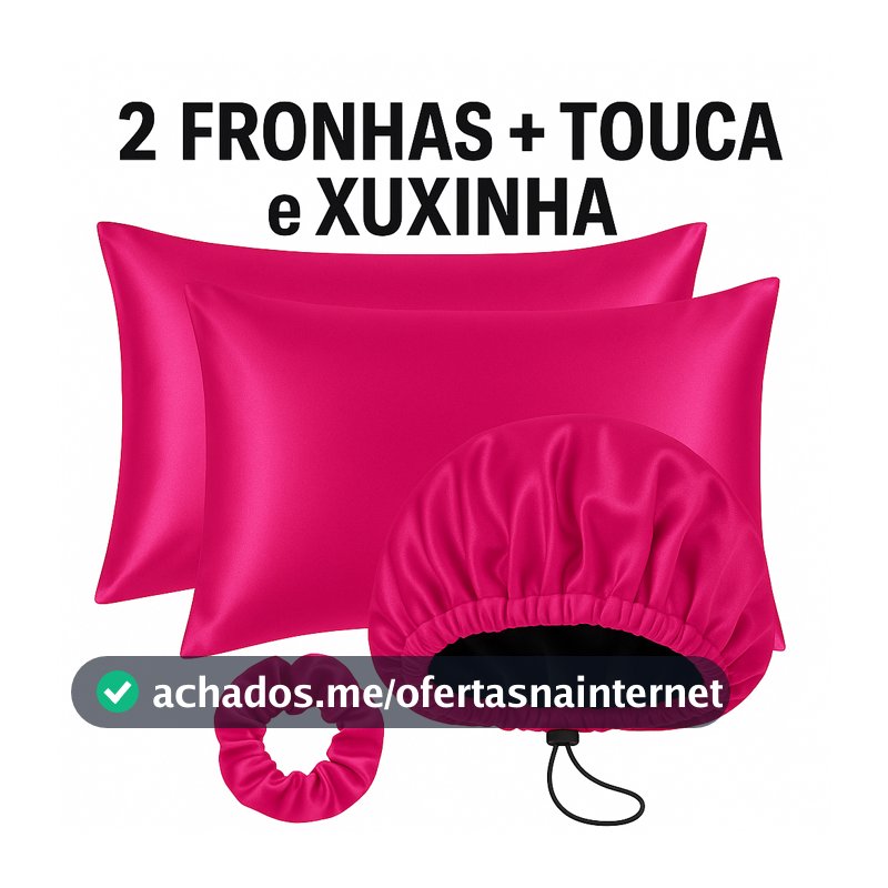 Kit Cetim Antifrizz  2 Fronhas  Touca de Cetim Regulável Xuxinha Scrunchie Cabelo para Dormir