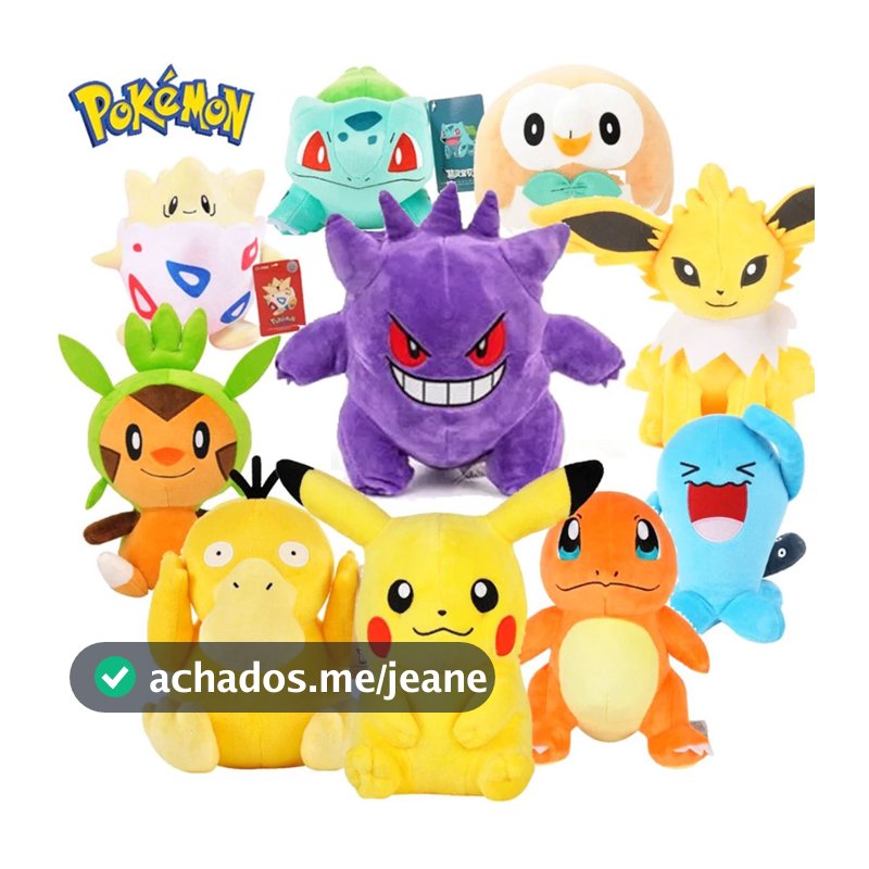 Pelúcia Original Pokemon Pikachu Charizard Gengar Snorlax Charmander Bulbasaur Squirtle Dragonite Anime Desenho Animado