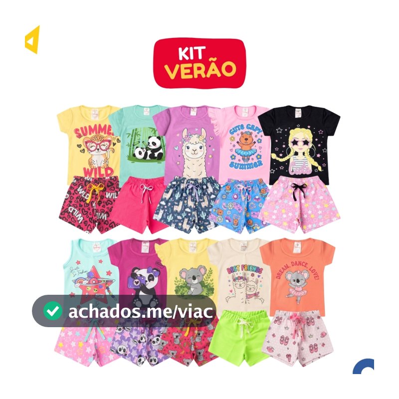 Kit 6 Peças Roupa Infantil Menina Conjunto Verão Algodão 3 Camisetas + 3 Shorts