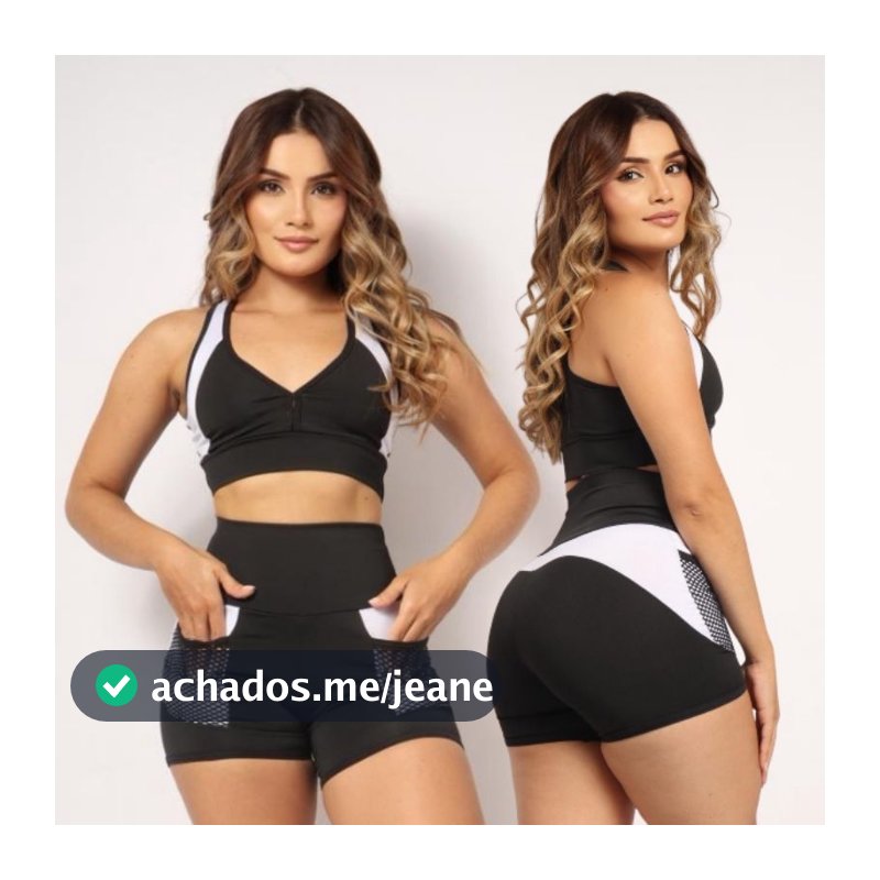 Conjunto short + top academia alta compressão Cintura Alta e Modeladora com Bolso Caminhada Esportes