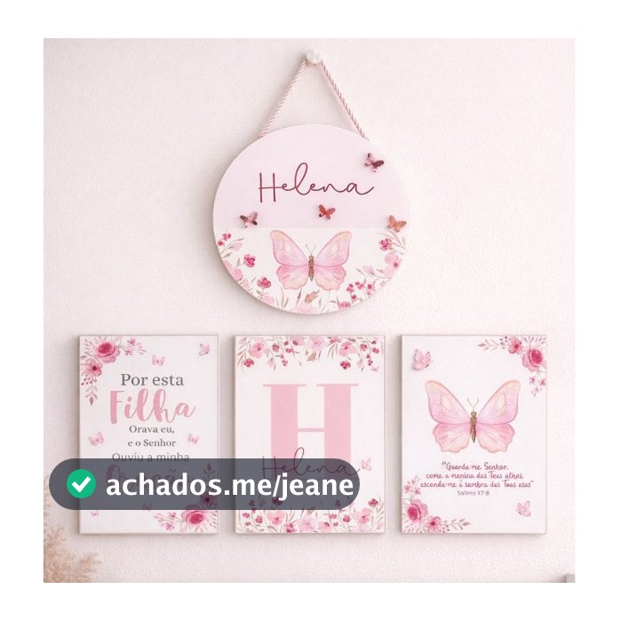 Kit Quadros Borboleta mundo encantado Trio Feminino Nome Personalizada Rosa Lilas