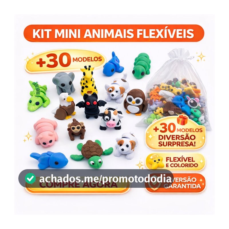 Kit Sortido - Mini Animais Flexíveis Articulados - Kit 6/12/16/24/32 unidades Bixinhos Chaveiro Fidget